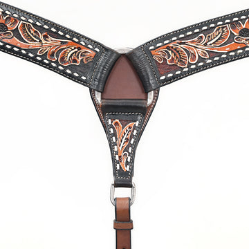BAR H EQUINE Genuine Horse Hand Tooled Leather Curved Breast Collar Brown